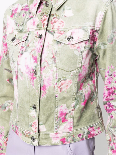 Shop Blumarine Floral-print Denim Jacket In Grün