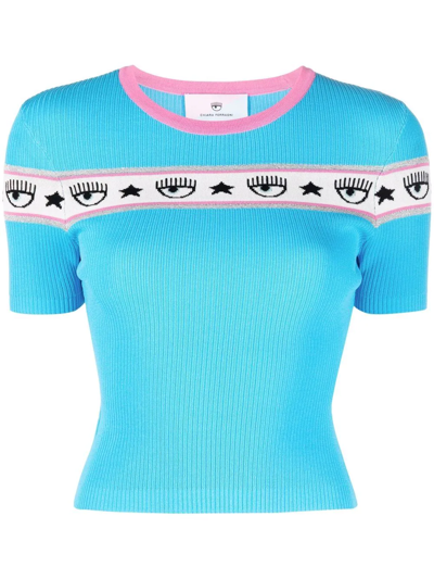 Shop Chiara Ferragni Logomania Knitted Top In Blau
