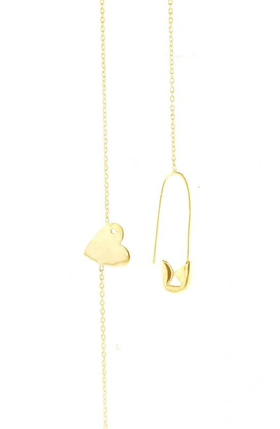 Shop Adornia Pin Heart Adjustable Lariat Necklace In Yellow Gold