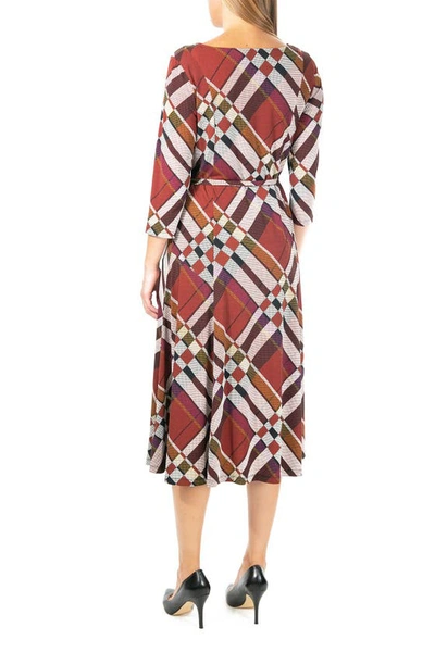 Nina Leonard Floral Scoop Neck Midi Dress In Black Rust Combo