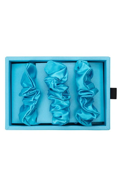 Blissy 3-pack Silk Scrunchies In Bahama Blue