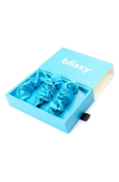 Blissy 3-pack Silk Scrunchies In Bahama Blue