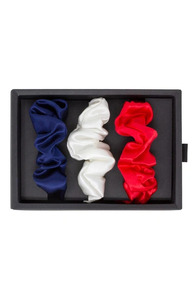 Blissy 3-pack Silk Scrunchies In Red/ White/ Blue