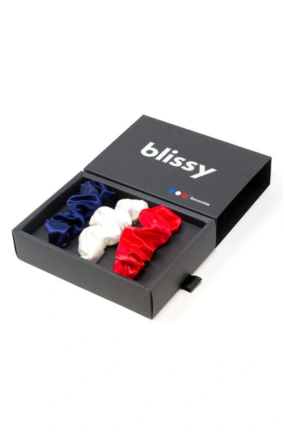 Blissy 3-pack Silk Scrunchies In Red/ White/ Blue