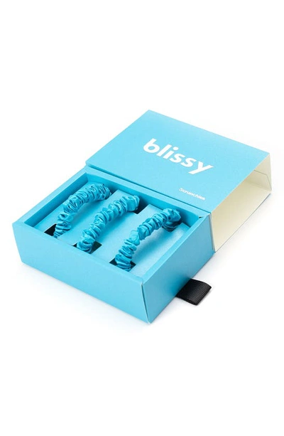 Blissy 3-pack Skinny Silk Scrunchies In Bahama Blue