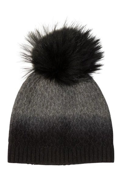 Shop Amicale Cashmere Dip Dye Hat With Genuine Shearling Pom In Grey Multi