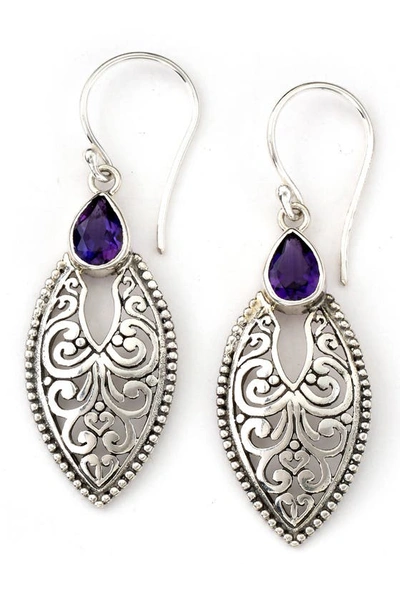 Shop Samuel B. Sterling Silver Pear Cut Amethyst Filigree Marquise Cut Drop Earrings In Purple