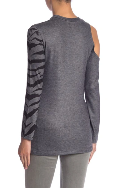 Shop Go Couture One Shoulder Cutout Sweater In Charcoal Angry Tiger