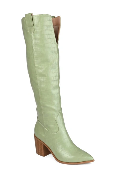 Shop Journee Collection Therese Tall Croc Embossed Western Boot In Green