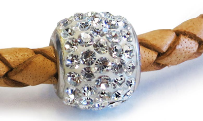 Shop Liza Schwartz Braided Leather Pave Crystal Charm Bracelet In Camel