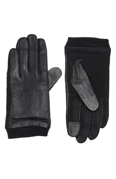 Shop Sole Society Leather & Knit Mixed Media Touch Gloves In Black