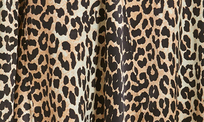 Shop Ganni Leopard Print Stretch Silk Satin Midi Skirt