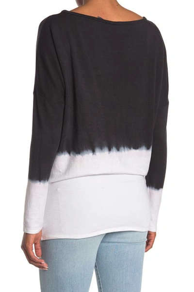 Go Couture Boatneck Dolman Sweater In Ivory Black Top Dip Dye