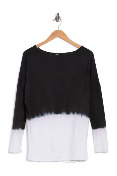 Go Couture Boatneck Dolman Sweater In Ivory Black Top Dip Dye