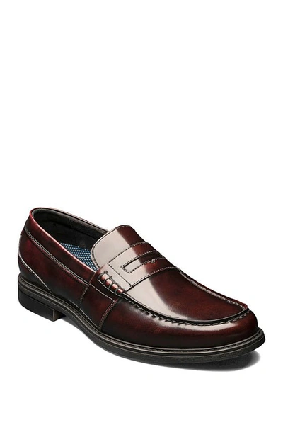 Shop Nunn Bush Lincoln Leather Moc Toe Penny Loafer In Polished Burgundy