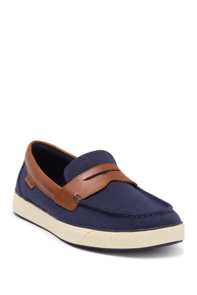 Shop Cole Haan Nantucket 2.0 Penny Loafer In Navy Textile/tan