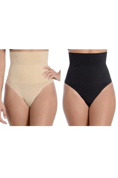 Shop Body Beautiful Assorted 2-pack Seamless High Waist Thong Shapers In Black/nude