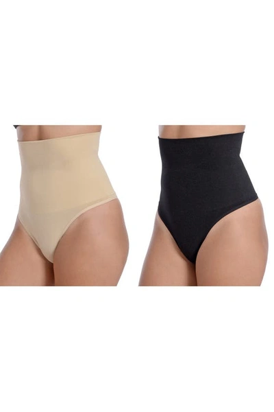 Shop Body Beautiful Assorted 2-pack Seamless High Waist Thong Shapers In Black/nude