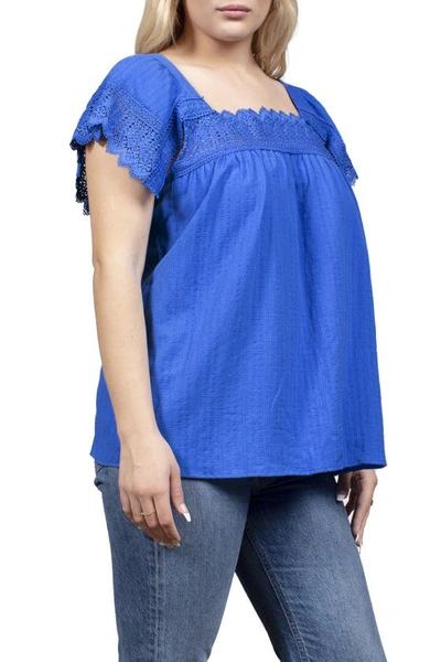 Shop Mauby Woven Top With Trim Sleeve In Oceanside Blue