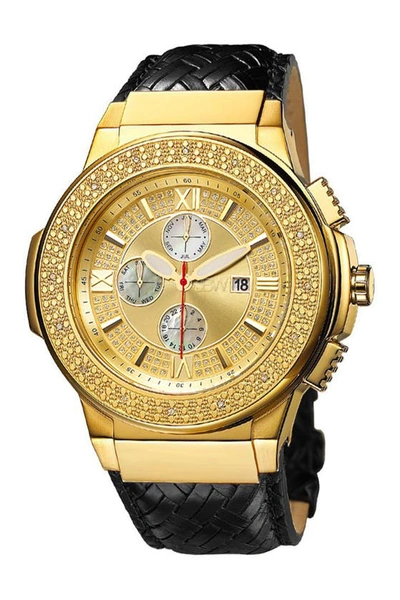 Shop Jbw Saxon Diamond Leather Strap Watch, 46mm In Gold