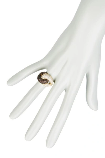 Suzy Levian Two-tone Chocolate & White Cz Ring In Brown