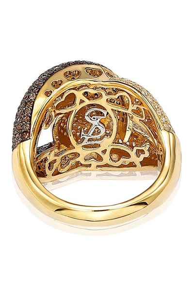 Suzy Levian Two-tone Chocolate & White Cz Ring In Brown