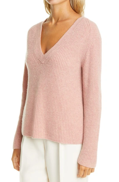 Shop Vince V-neck Shaker Knit Cashmere Sweater In Heather Mauve