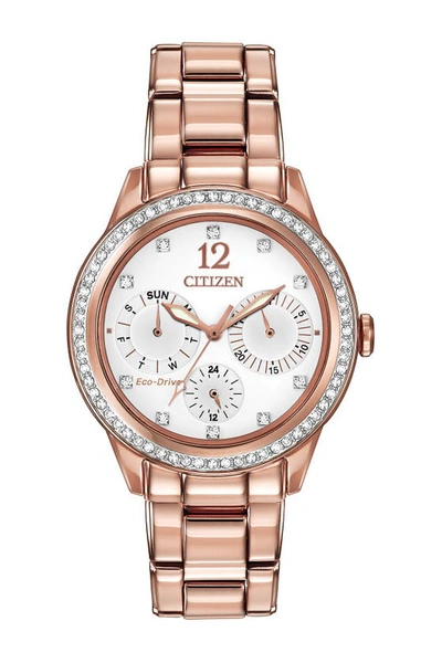 Shop Citizen Silhouette Crystal Eco-drive Watch, 37mm In Rose-gold