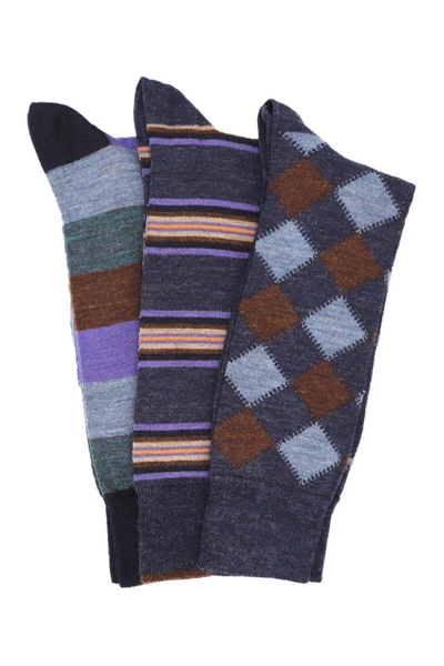 Shop Lorenzo Uomo Assorted 3-pack Italian Merino Wool Crew Socks In Navy Multi
