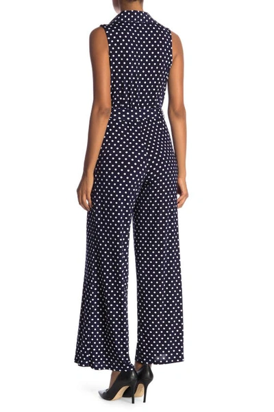 Nina Leonard Sleeveless Faux Wrap Jumpsuit In Navy/ivory
