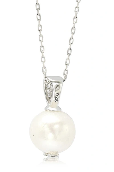 Suzy Levian Freshwater Pearl & Created Sapphire Pendant Necklace In White