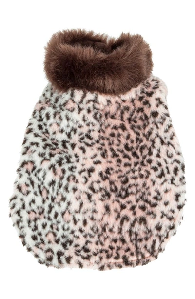 Shop Pet Life Luxe Furracious Cheetah Patterned Mink Designer Fashion Faux Fur Dog Coat In Light Pink Black And Brown