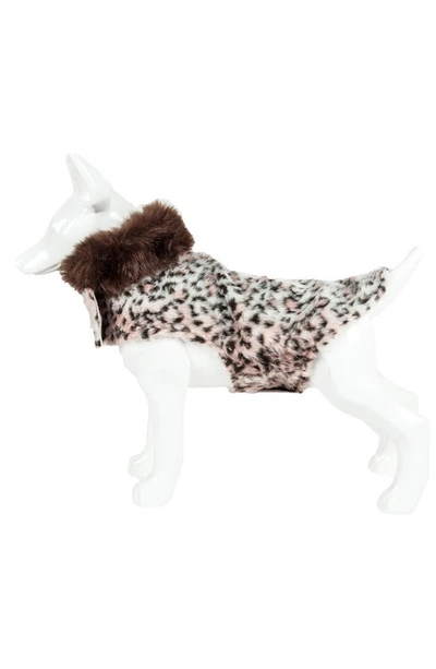 Shop Pet Life Luxe Furracious Cheetah Patterned Mink Designer Fashion Faux Fur Dog Coat In Light Pink Black And Brown
