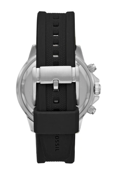 Shop Fossil Bannon Multifunction Black Silicone Watch, 45mm In Silver