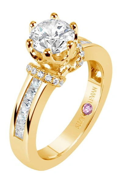 Suzy Levian Gold Plated Sterling Silver Cz Bridal Ring In Yellow