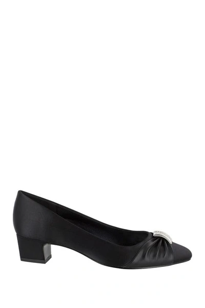 Easy Street Eloise Ruched Block Heel Pump In Black Satin
