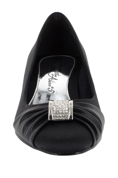Easy Street Eloise Ruched Block Heel Pump In Black Satin