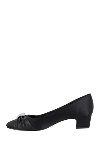 Easy Street Eloise Ruched Block Heel Pump In Black Satin