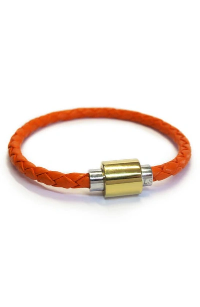 Shop Liza Schwartz Braided Leather Bracelet In Orange