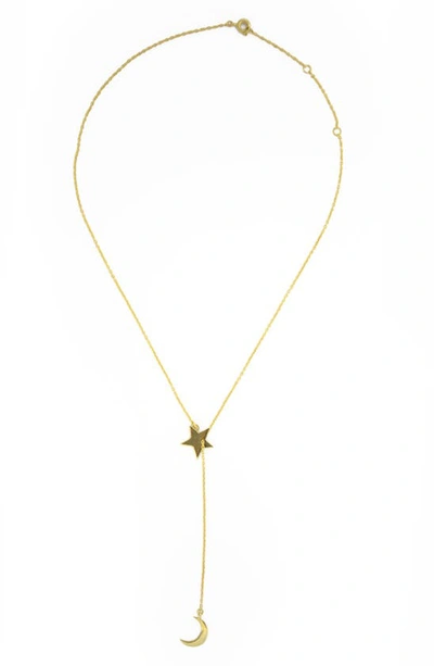 Shop Adornia 14k Yellow Gold Plated Celestial Lariat Necklace In Metallic Gold