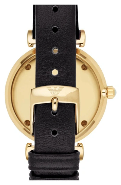 Emporio Armani Leather Strap Watch, 32mm In Black/ Gold