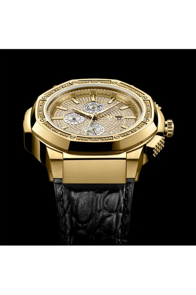 Shop Jbw Saxon Diamond Croc Embossed Leather Strap Watch, 48mm In Gold