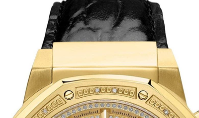 Shop Jbw Saxon Diamond Croc Embossed Leather Strap Watch, 48mm In Gold
