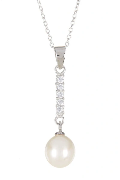 Splendid Pearls Dangling Cz & 8-9mm Pearl Necklace & Earrings Set In Natural White