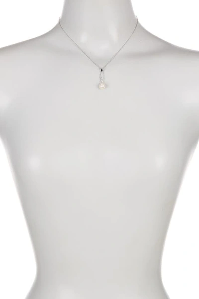 Splendid Pearls Dangling Cz & 8-9mm Pearl Necklace & Earrings Set In Natural White