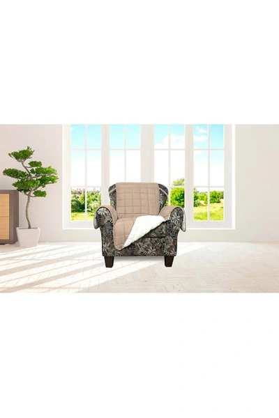 Shop Duck River Textile Taupe Jeremy Faux Shearling Reversible Waterproof Microfiber Chair Cover