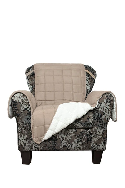 Shop Duck River Textile Taupe Jeremy Faux Shearling Reversible Waterproof Microfiber Chair Cover