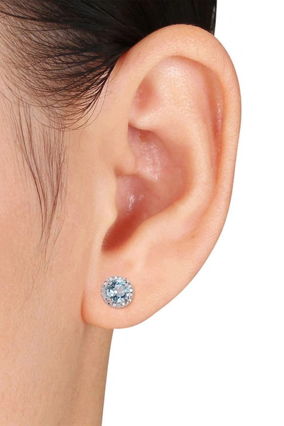 Delmar Sterling Silver Aquamarine & Diamond Halo Stud Earrings In Blue