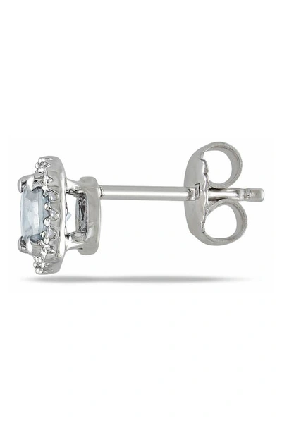 Delmar Sterling Silver Aquamarine & Diamond Halo Stud Earrings In Blue