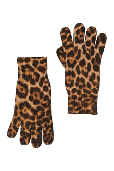 Shop Amicale Cashmere Animal Print Gloves In Camel Multi
